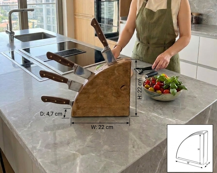 Painted Wooden Knife Holder Stand for Kitchen Counter, Decorative Blade Storage Display - styled use and display idea