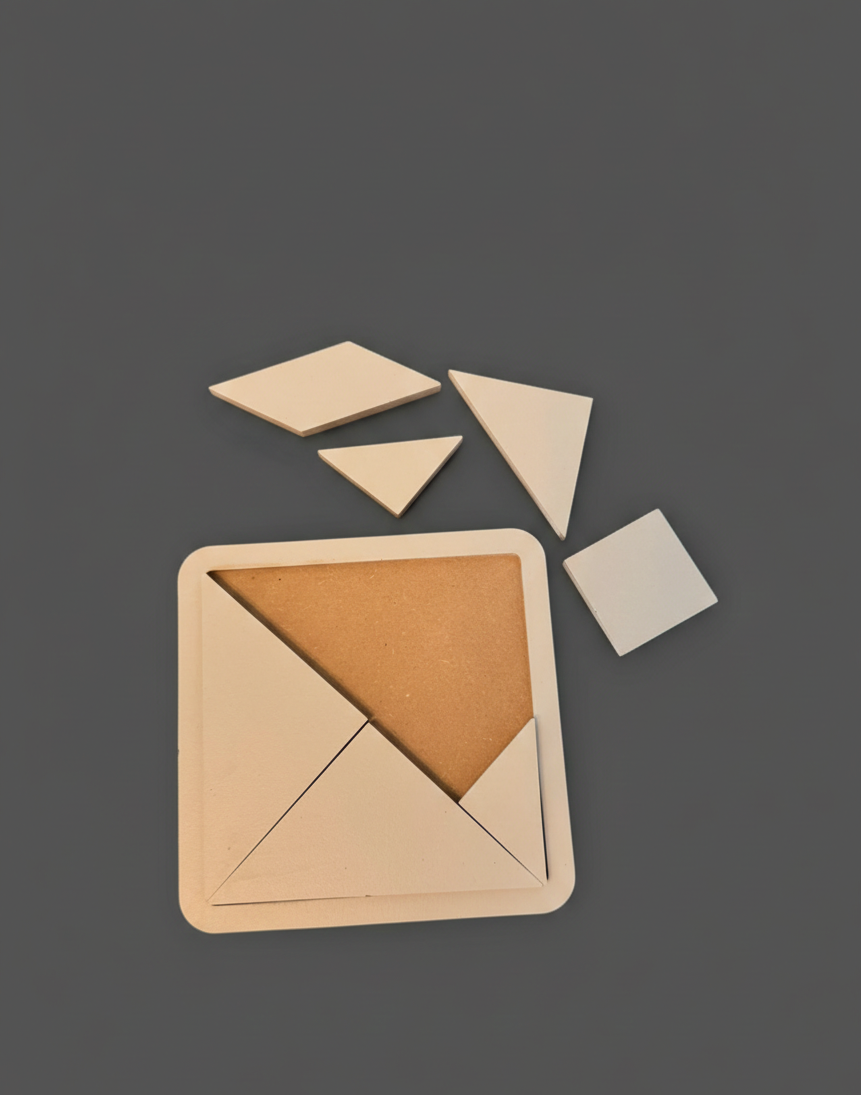 Gray Square Wooden Puzzle Toy | MDF Puzzle Board | Minimalist Activity Toy for Kids - close up of the square puzzle shape