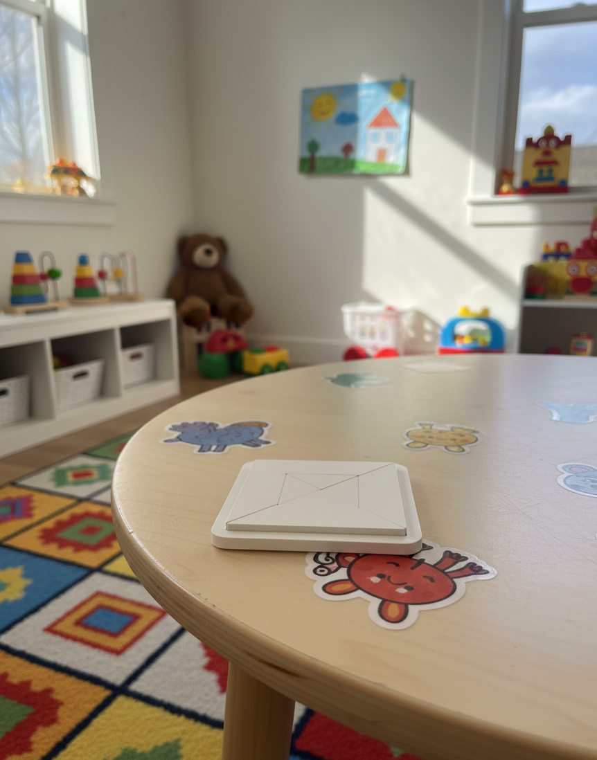 Gray Square Wooden Puzzle Toy | MDF Puzzle Board | Minimalist Activity Toy for Kids - wood material and finish detail