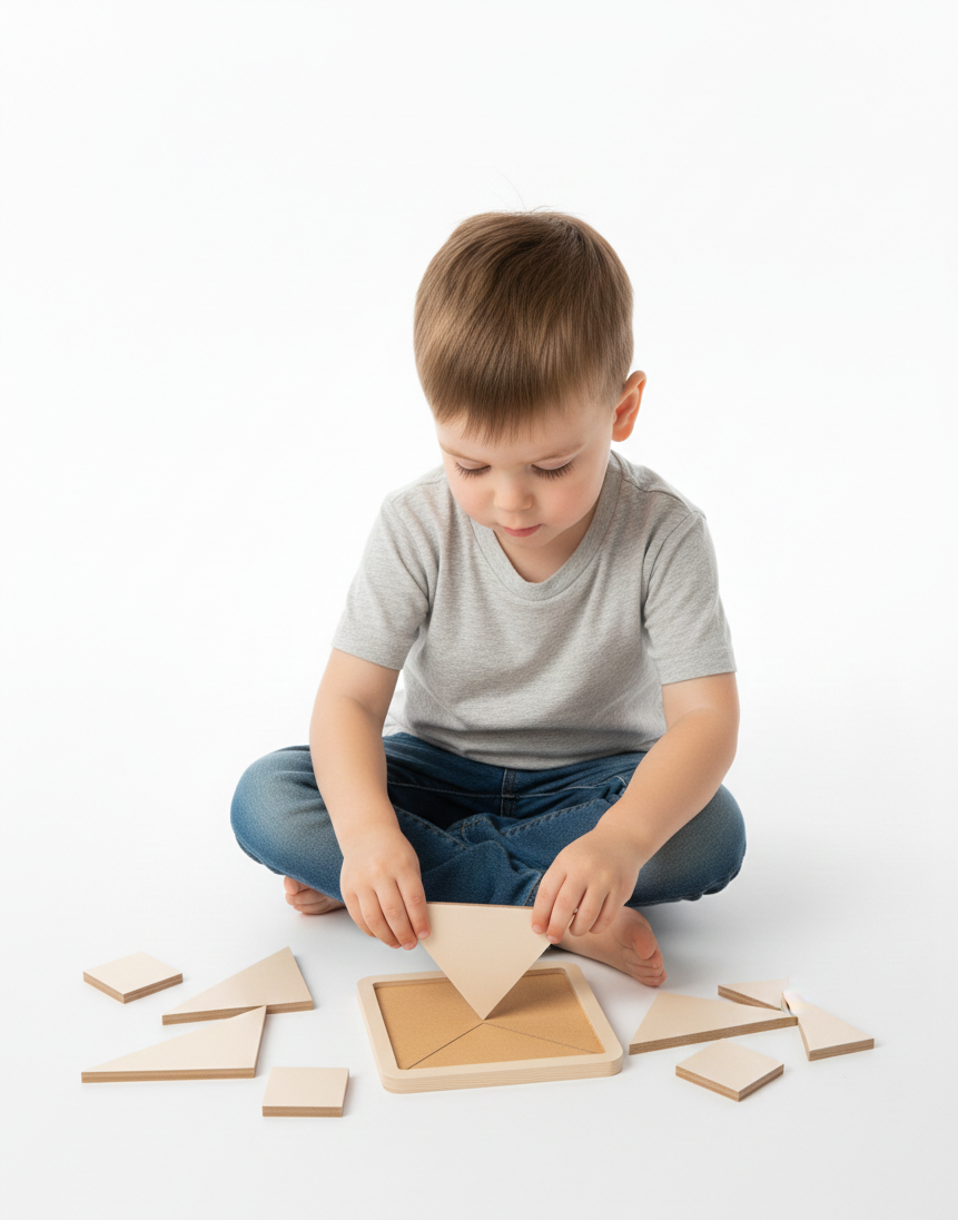 Gray Square Wooden Puzzle Toy | MDF Puzzle Board | Minimalist Activity Toy for Kids - side view showing the slim profile
