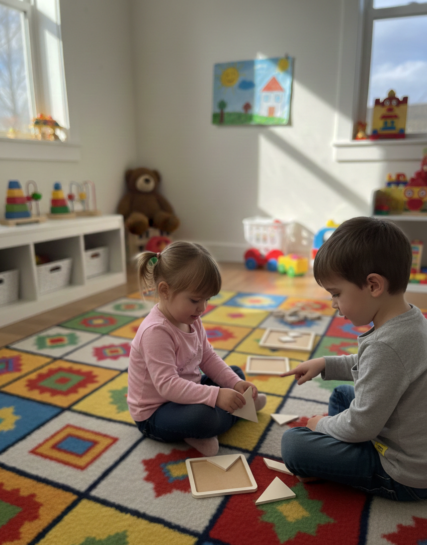 Gray Square Wooden Puzzle Toy | MDF Puzzle Board | Minimalist Activity Toy for Kids - front view of the wooden activity toy