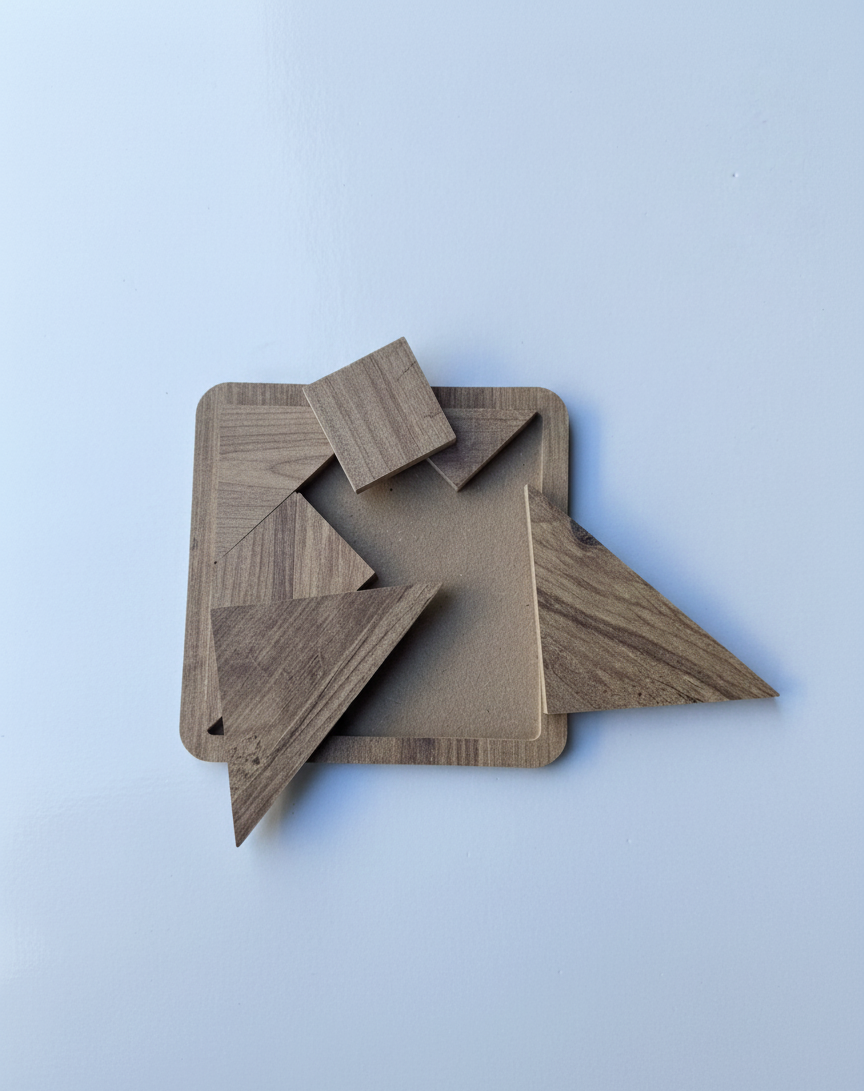 Brown Square Wooden Puzzle Toy, MDF Montessori-Style Activity Board, Minimal Kids Puzzle, Handmade Wooden Play Toy - handmade wooden toy detail