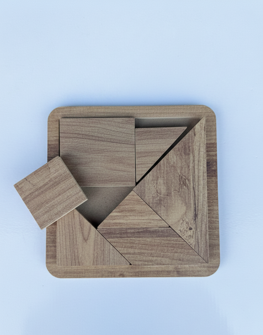 Brown Square Wooden Puzzle Toy, MDF Montessori-Style Activity Board, Minimal Kids Puzzle, Handmade Wooden Play Toy - front view of the wooden activity toy