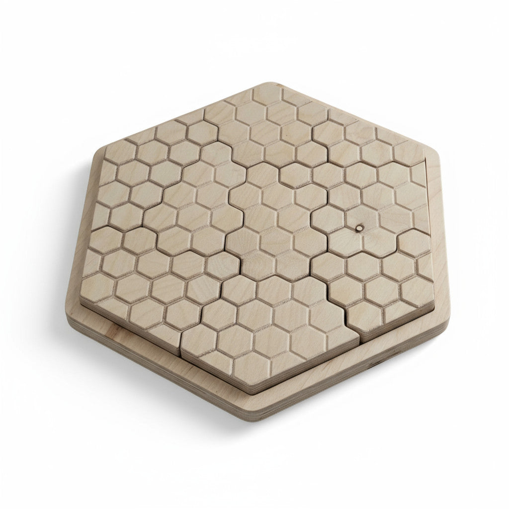 Honeycomb Wooden Puzzle Toy, Natural Wood Puzzle Board, Handmade Activity Toy for Kids, Nursery Shelf Display, Gift Idea - wood material and finish detail