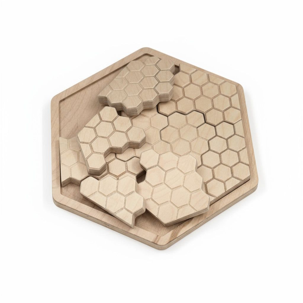 Honeycomb Wooden Puzzle Toy, Natural Wood Puzzle Board, Handmade Activity Toy for Kids, Nursery Shelf Display, Gift Idea - additional product photo