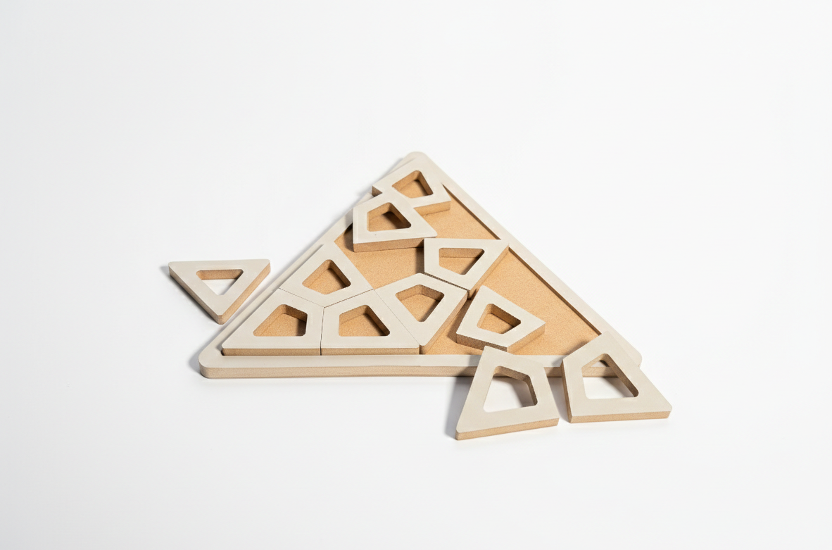 Gray Triangle Wooden Puzzle Board for Kids, 25 cm MDF Puzzle Toy, Hands-On Activity Toy for Playroom or Nursery - wood material and finish detail