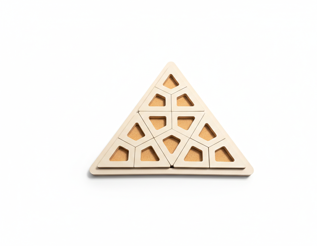 Gray Triangle Wooden Puzzle Board for Kids, 25 cm MDF Puzzle Toy, Hands-On Activity Toy for Playroom or Nursery - handmade wooden toy detail