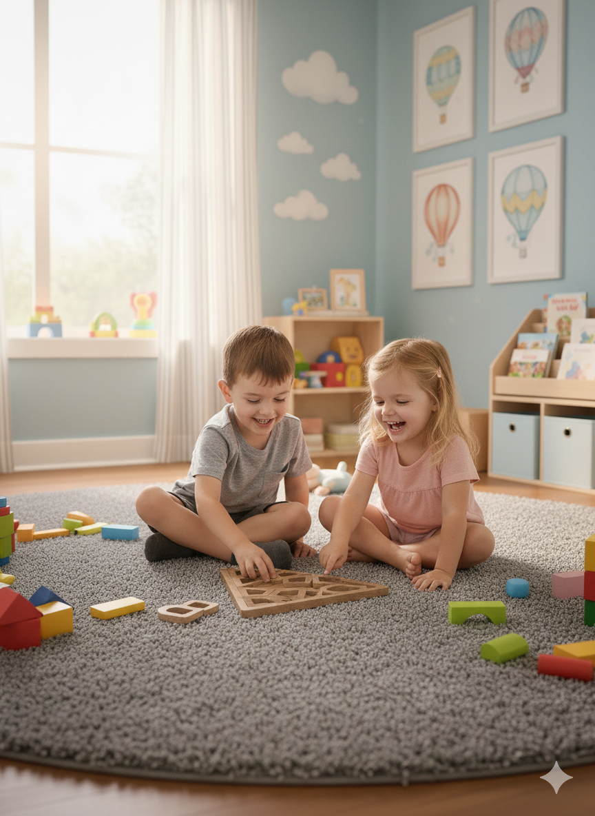 Wooden Triangle Puzzle in Brown, MDF Puzzle Board, Handcrafted Geometric Activity Toy - playroom or nursery display idea