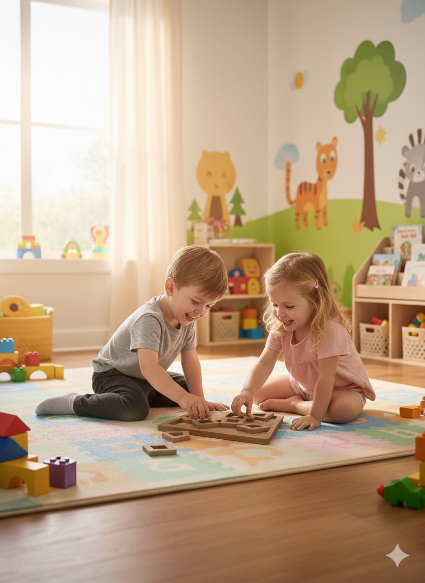 Wooden Triangle Puzzle in Brown, MDF Puzzle Board, Handcrafted Geometric Activity Toy - main product view