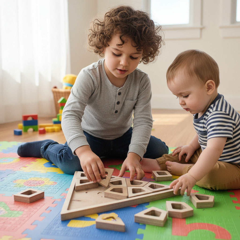 Wooden Triangle Puzzle Board in Birch, Handmade Wooden Puzzle Toy - close up of the triangle puzzle shape