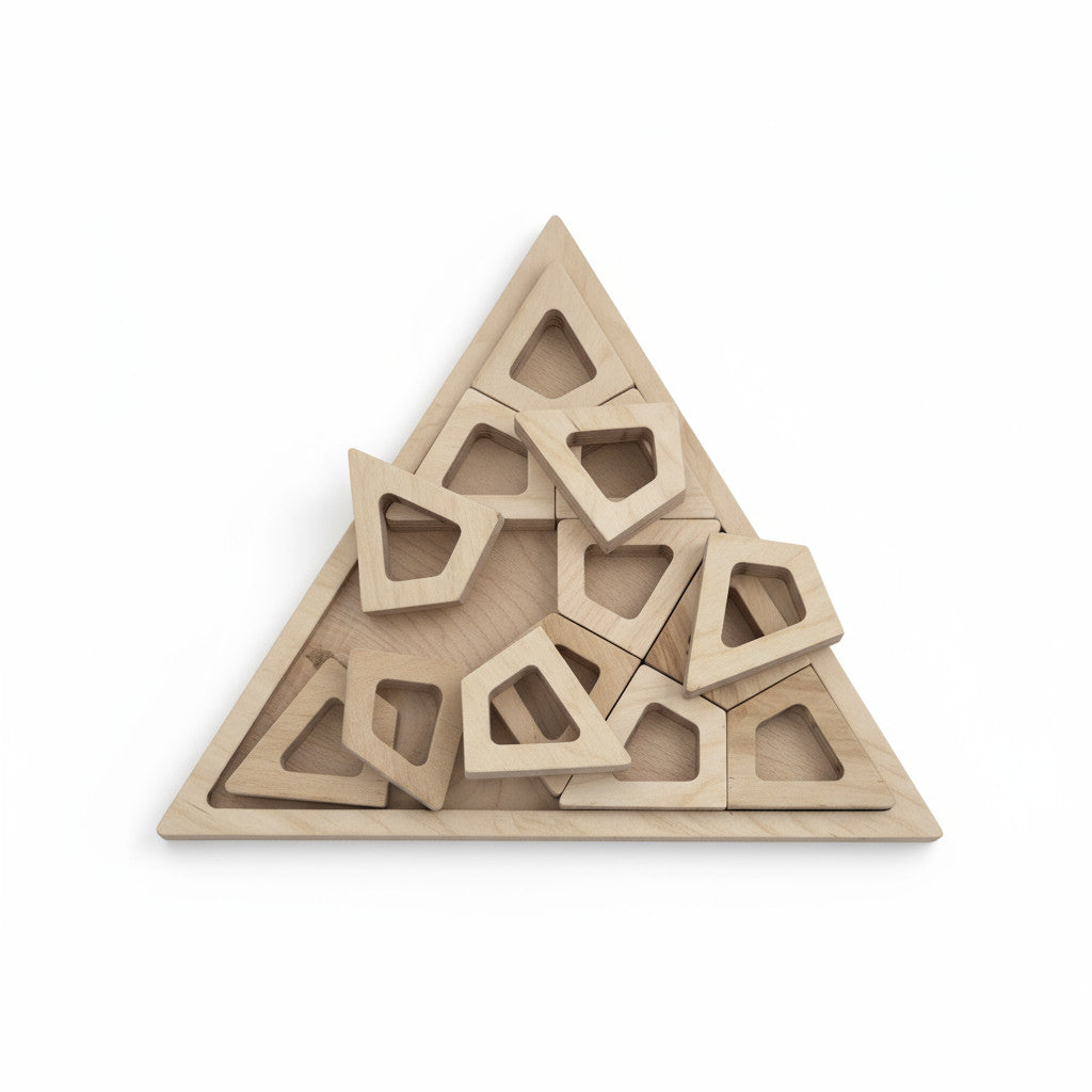 Wooden Triangle Puzzle Board in Birch, Handmade Wooden Puzzle Toy - handmade wooden toy detail
