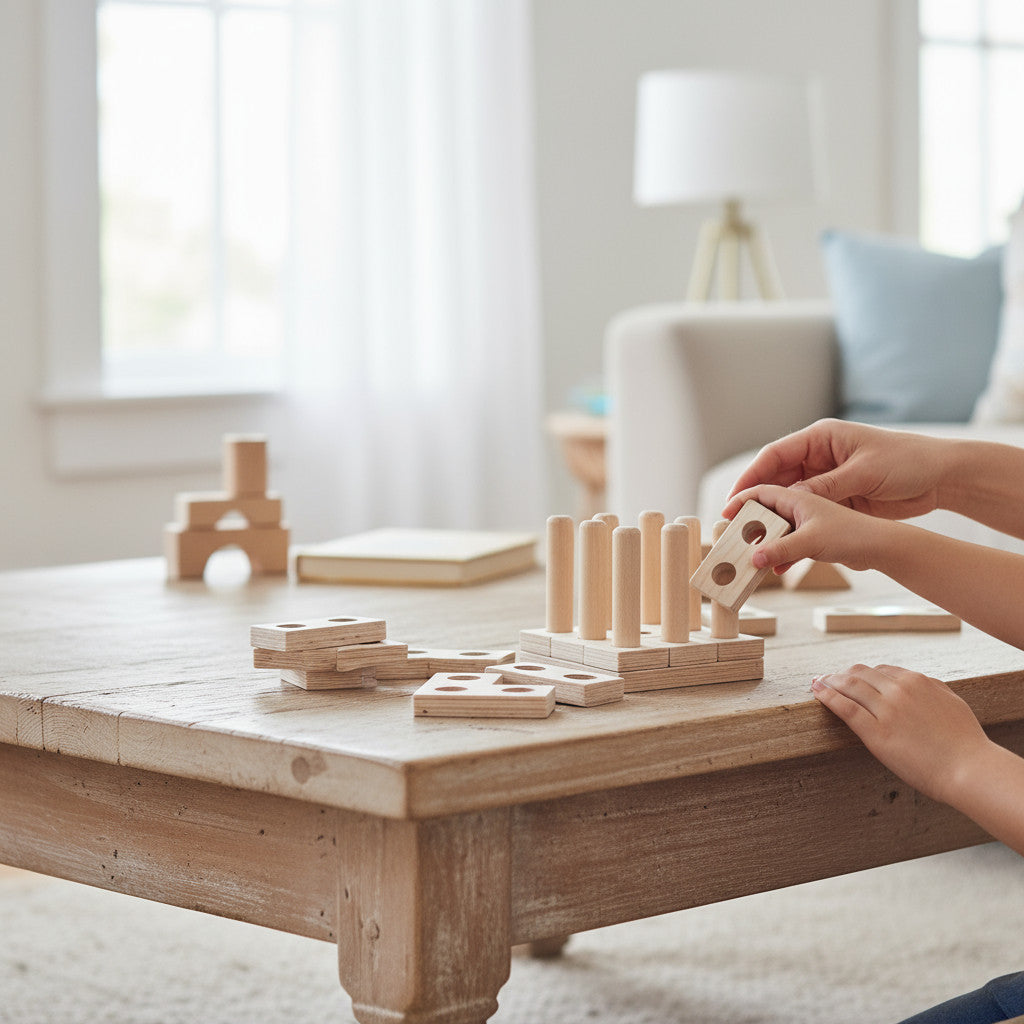 Wooden Tetris Puzzle Toy, Handmade Puzzle Board, Wooden Activity Toy for Kids, Natural Wood Shape Game - handmade wooden toy detail