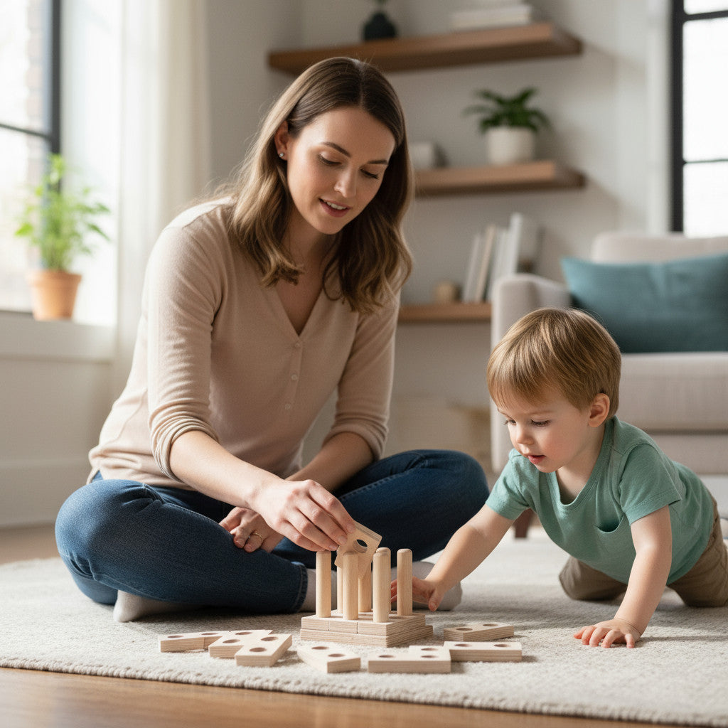 Wooden Tetris Puzzle Toy, Handmade Puzzle Board, Wooden Activity Toy for Kids, Natural Wood Shape Game - front view of the wooden activity toy