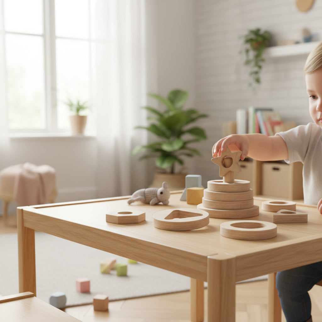 Geometric Wooden Puzzle Toy, Handmade Wooden Shape Puzzle Board, Natural Nursery Activity Toy, Toddler Gift - scale and shape detail