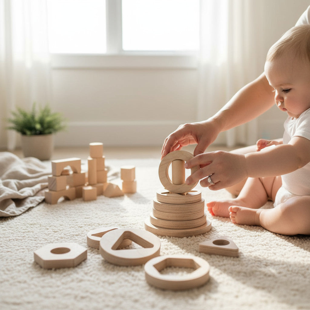 Geometric Wooden Puzzle Toy, Handmade Wooden Shape Puzzle Board, Natural Nursery Activity Toy, Toddler Gift - handmade wooden toy detail