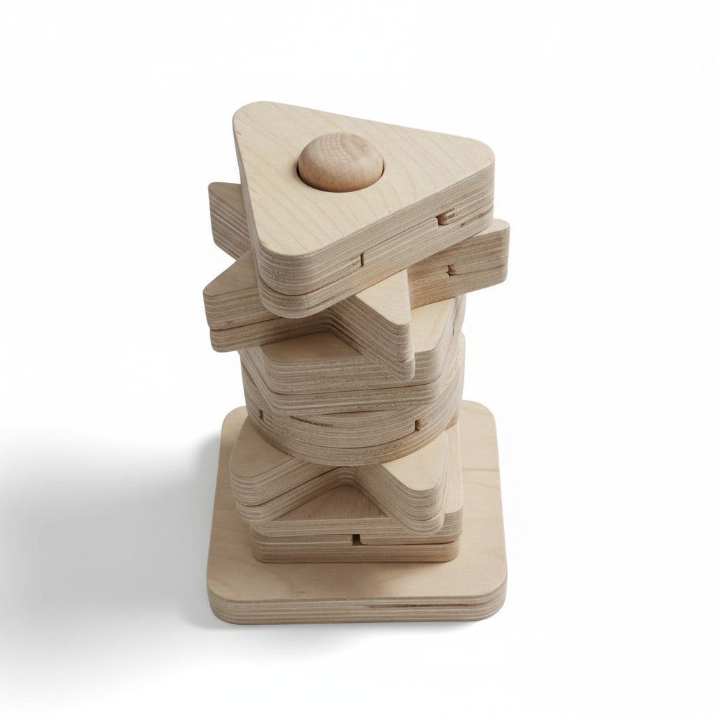 Wooden Geometric Puzzle Toy, Twin Shape Sorting Board, Montessori-Inspired Activity for Kids, Handmade Wood Puzzle - scale and shape detail