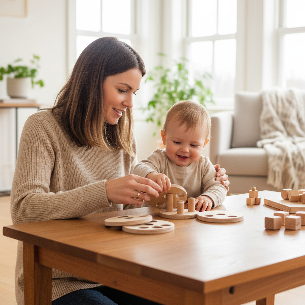 Find the Right Hole Wooden Puzzle Toy | Handmade Montessori-Style Activity for Kids, Nursery Play, Thoughtful Gift - close up of the wooden puzzle design