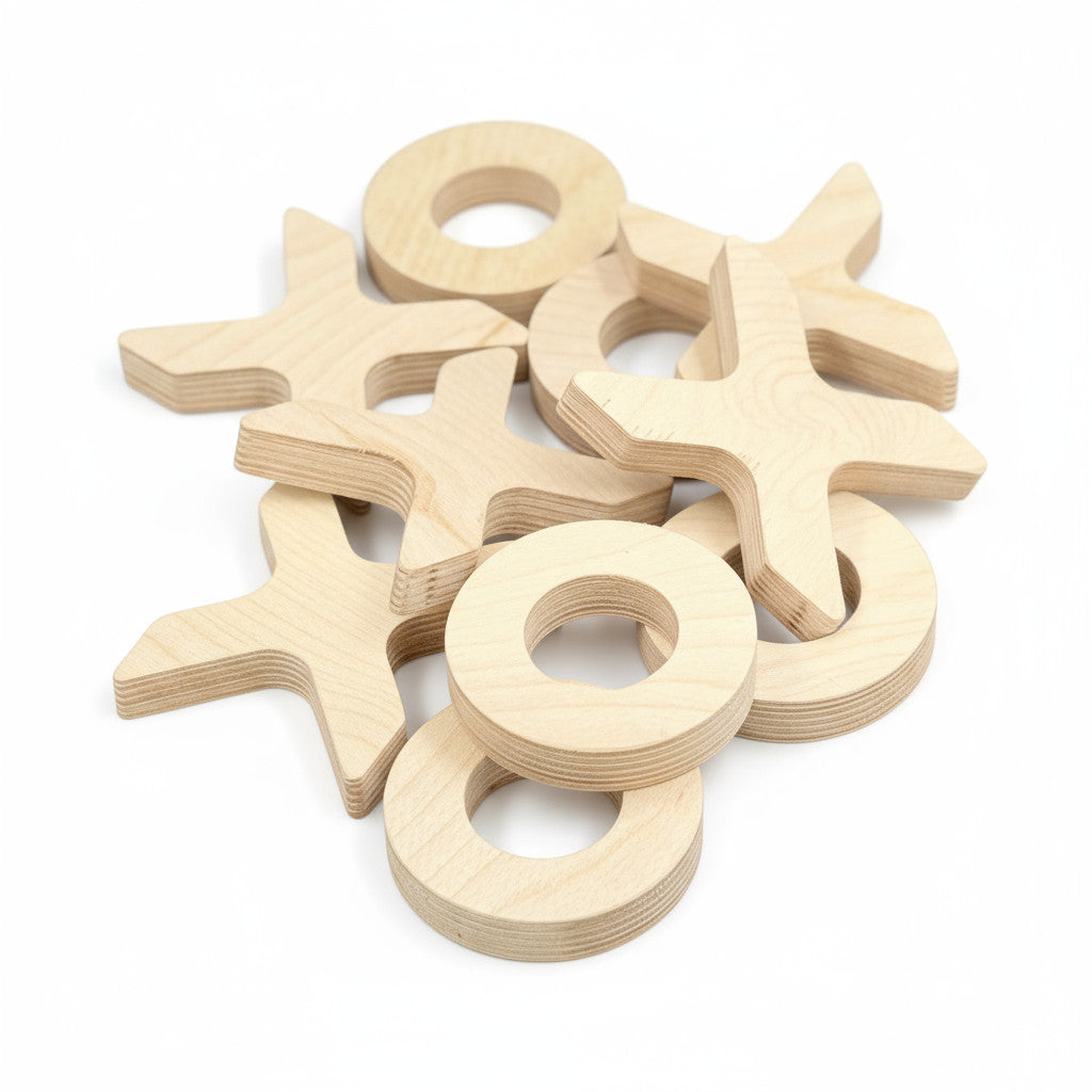 Wooden XOX Puzzle Toy, Single Piece Game Board, Handmade Wooden Activity Toy - main product view