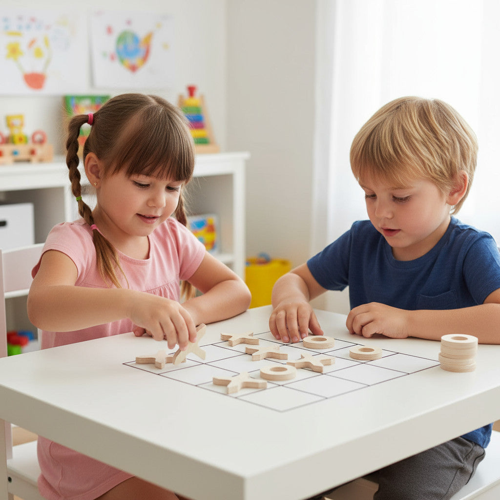 Wooden XOX Puzzle Toy, Single Piece Game Board, Handmade Wooden Activity Toy - close up of the wooden puzzle design