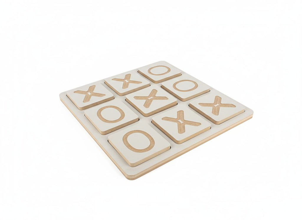 Gray Wooden XOX Puzzle Board, Cube Tic Tac Toe Game, MDF Activity Toy, 20 cm - main product view