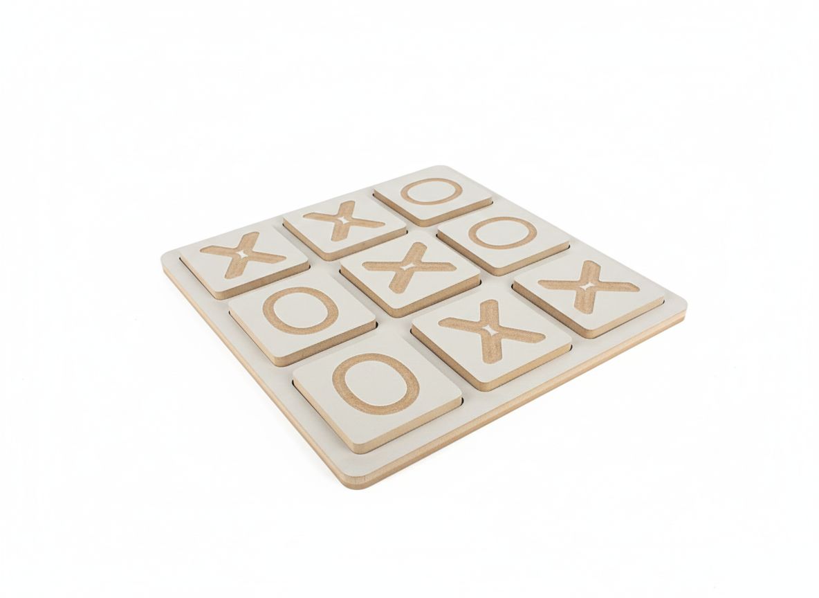 Gray Wooden XOX Puzzle Board, Cube Tic Tac Toe Game, MDF Activity Toy, 20 cm - main product view