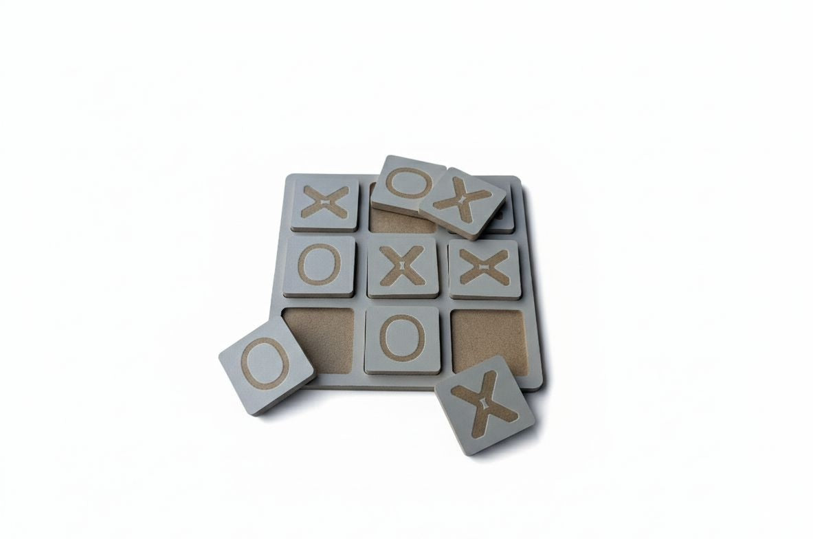 Gray Wooden XOX Puzzle Board, Cube Tic Tac Toe Game, MDF Activity Toy, 20 cm - wood material and finish detail