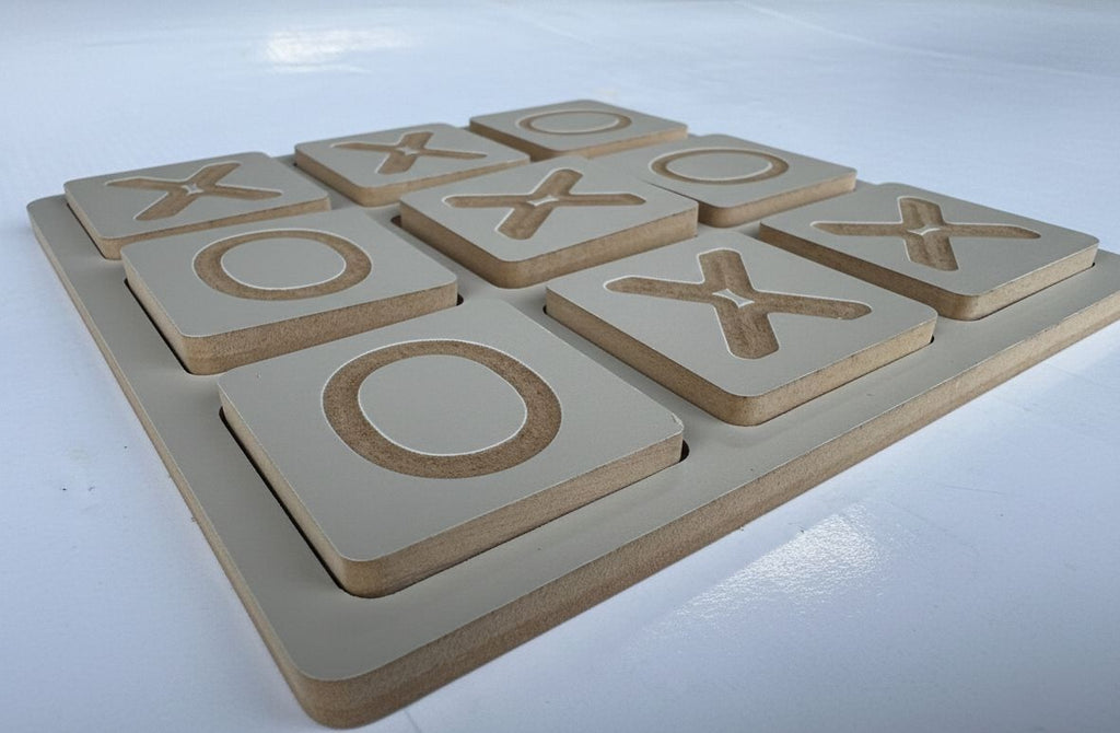 Gray Wooden XOX Puzzle Board, Cube Tic Tac Toe Game, MDF Activity Toy, 20 cm - additional product photo