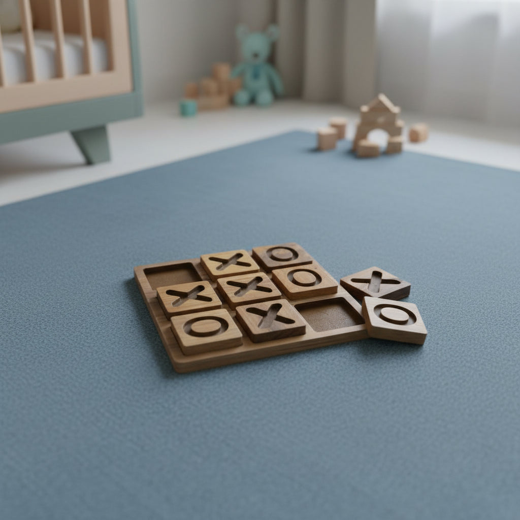 Wooden XO Puzzle Board in Brown, MDF Tic Tac Toe Game - wood material and finish detail