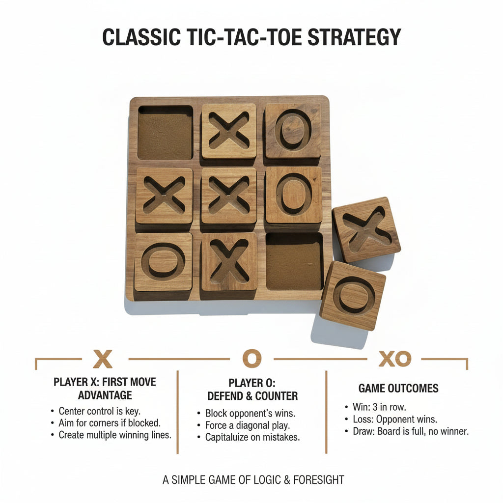 Wooden XO Puzzle Board in Brown, MDF Tic Tac Toe Game - side view showing the slim profile