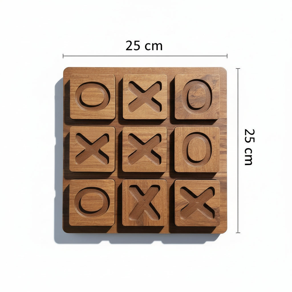 Wooden XO Puzzle Board in Brown, MDF Tic Tac Toe Game - playroom or nursery display idea