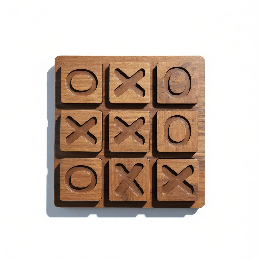 Wooden XO Puzzle Board in Brown, MDF Tic Tac Toe Game - handmade wooden toy detail