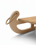 Wooden Slide Chair, Brown Kids Activity Toy, Natural Wood Stool with Slanted Seat - close up of the wooden puzzle design