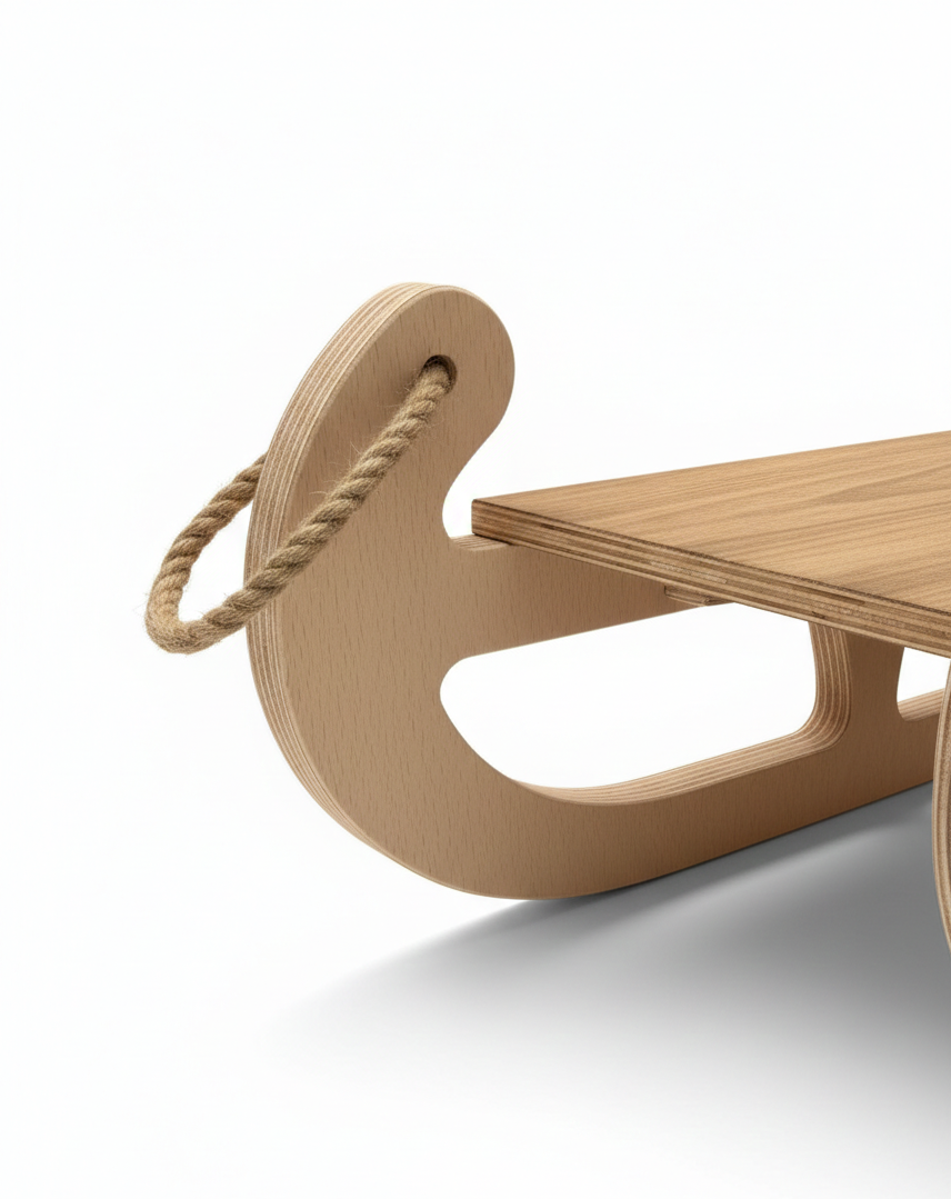Wooden Slide Chair, Brown Kids Activity Toy, Natural Wood Stool with Slanted Seat - close up of the wooden puzzle design