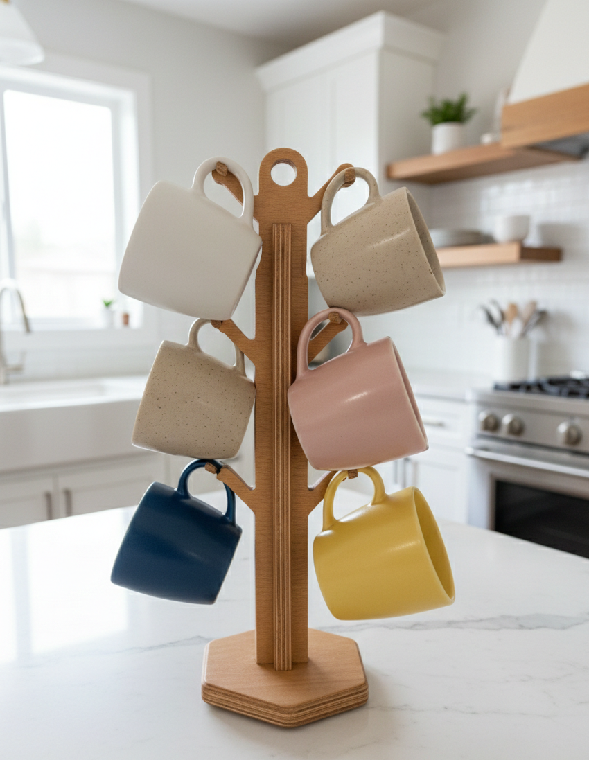 Wooden Desk Lamp Style MDF Table Lamp Decor, Modern Minimalist Accent Light - side view showing the product profile