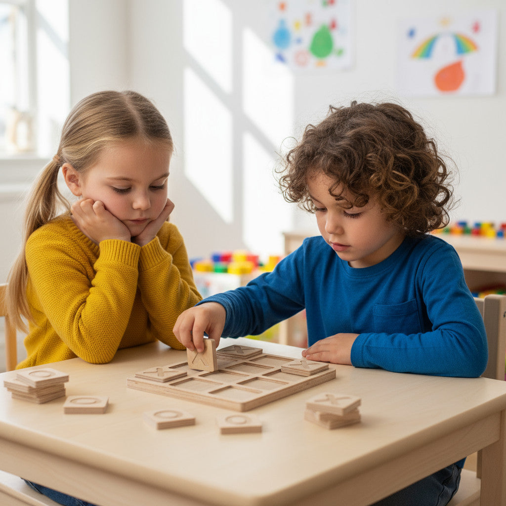 Wooden Tic Tac Toe Cube Game Board, Handcrafted 25 cm Wooden X and O Puzzle Toy - main product view