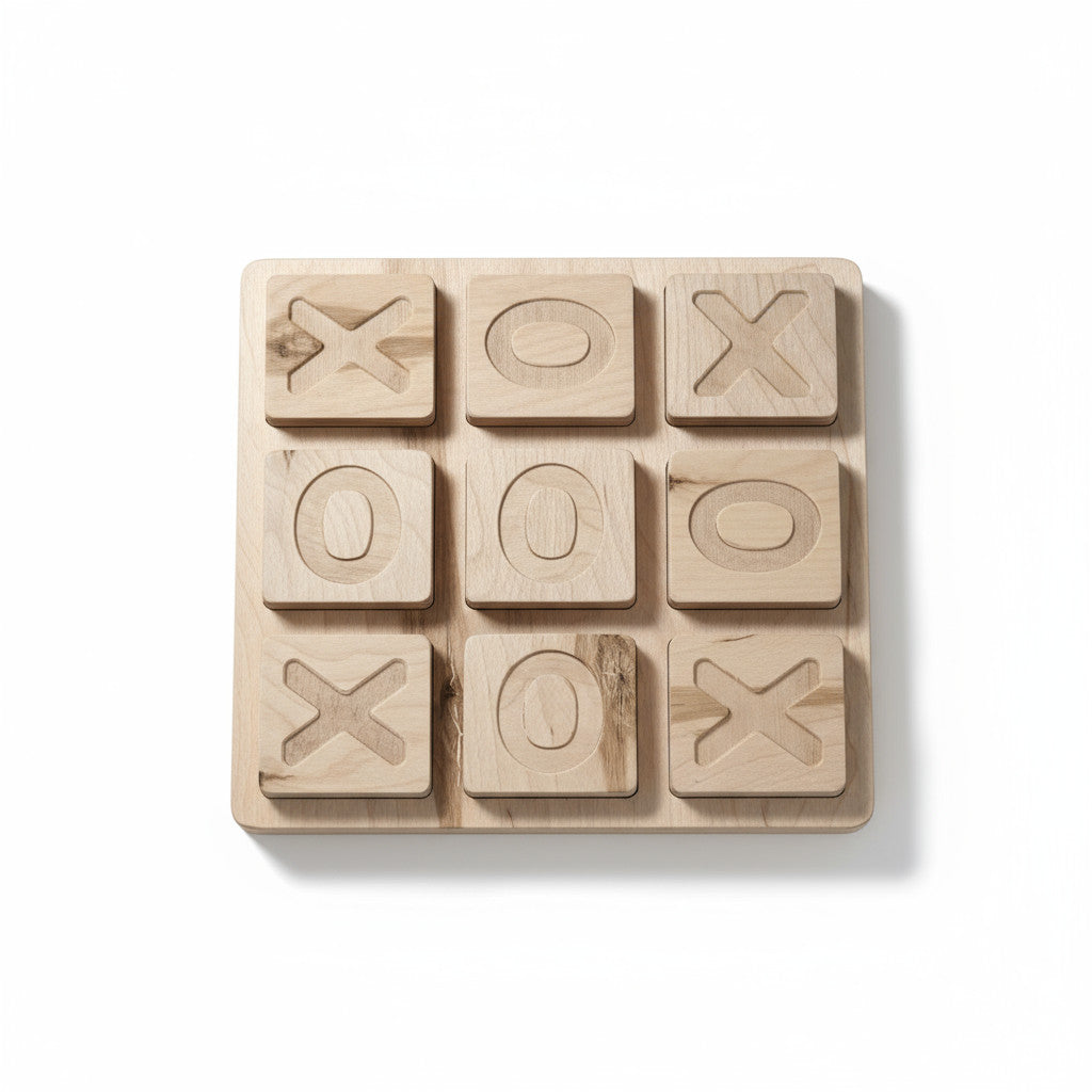 Wooden Tic Tac Toe Cube Game Board, Handcrafted 25 cm Wooden X and O Puzzle Toy - scale and shape detail