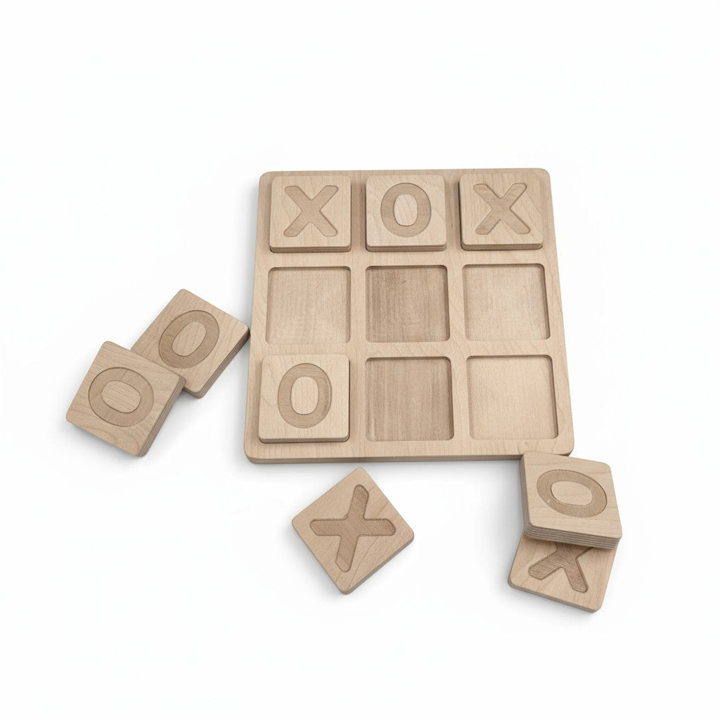 Wooden Tic Tac Toe Cube Game Board, Handcrafted 25 cm Wooden X and O Puzzle Toy - playroom or nursery display idea
