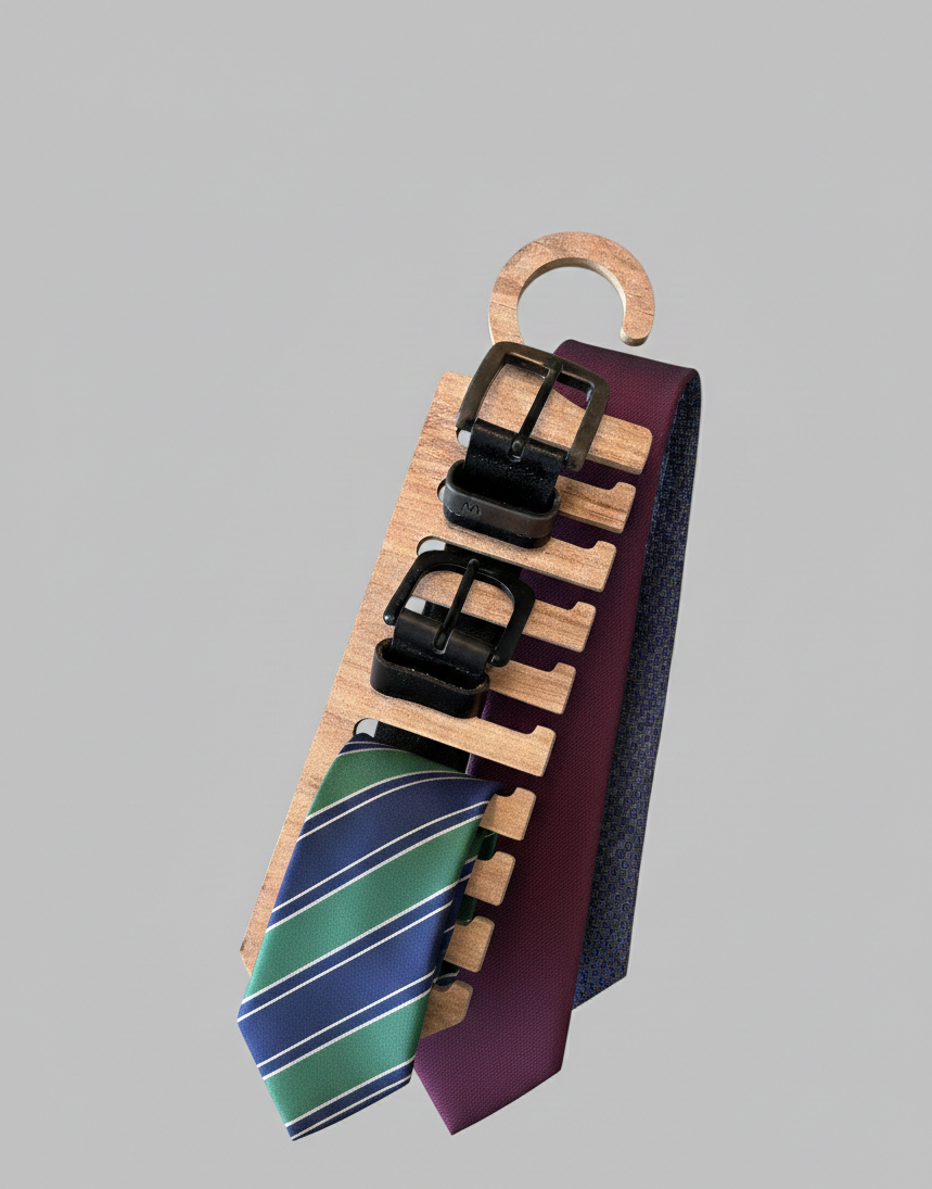 Brown Wooden Belt and Tie Holder Toy | MDF Pretend Play Accessory | Hands-On Dress-Up Activity for Kids - scale and shape detail