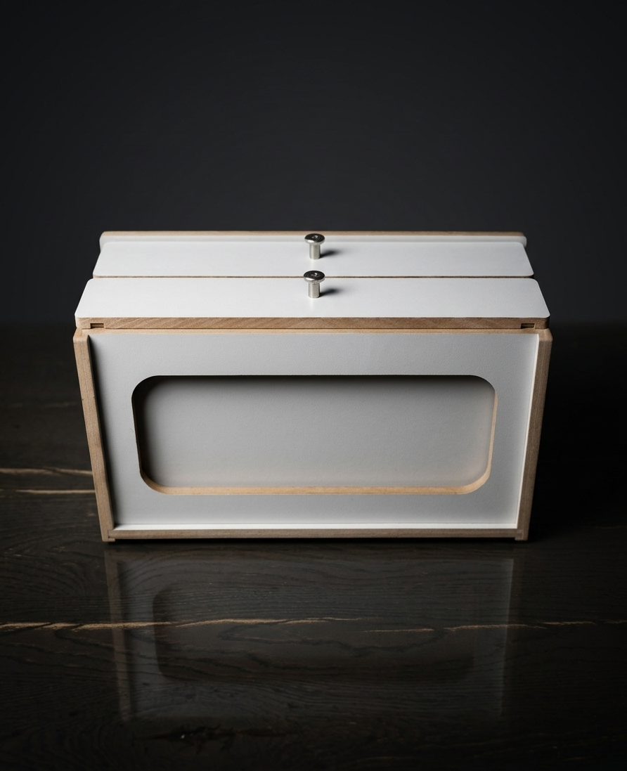 Rectangular Wooden Napkin Holder, MDF Tissue Box Cover for Table and Kitchen Storage - close up of the product detail