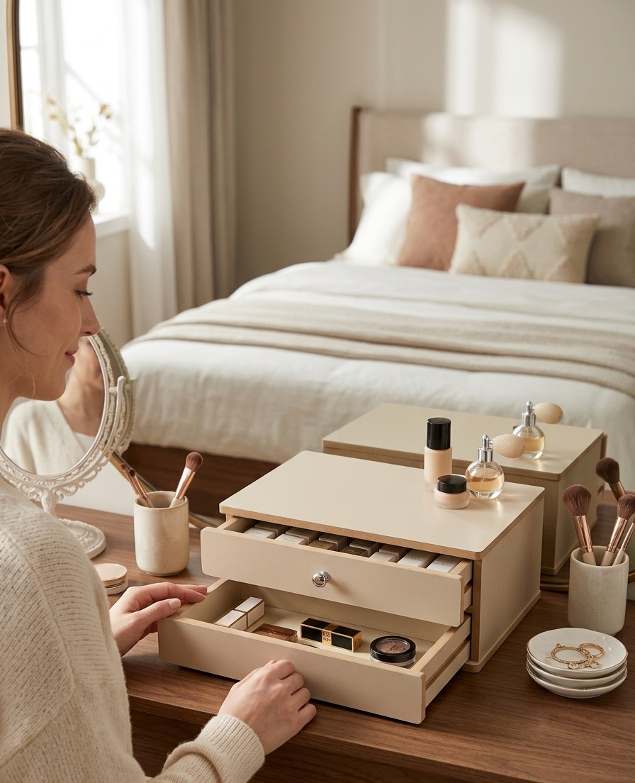 Rectangular Wooden Napkin Holder, MDF Tissue Box Cover for Table and Kitchen Storage - styled use and display idea