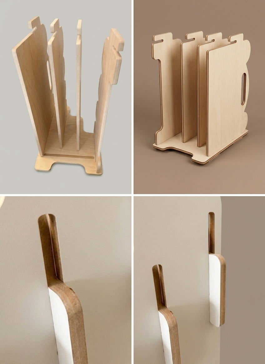 Gray Wooden Coffee Table Puzzle Toy | MDF Activity Piece for Kids Room or Nursery - side view showing the slim profile