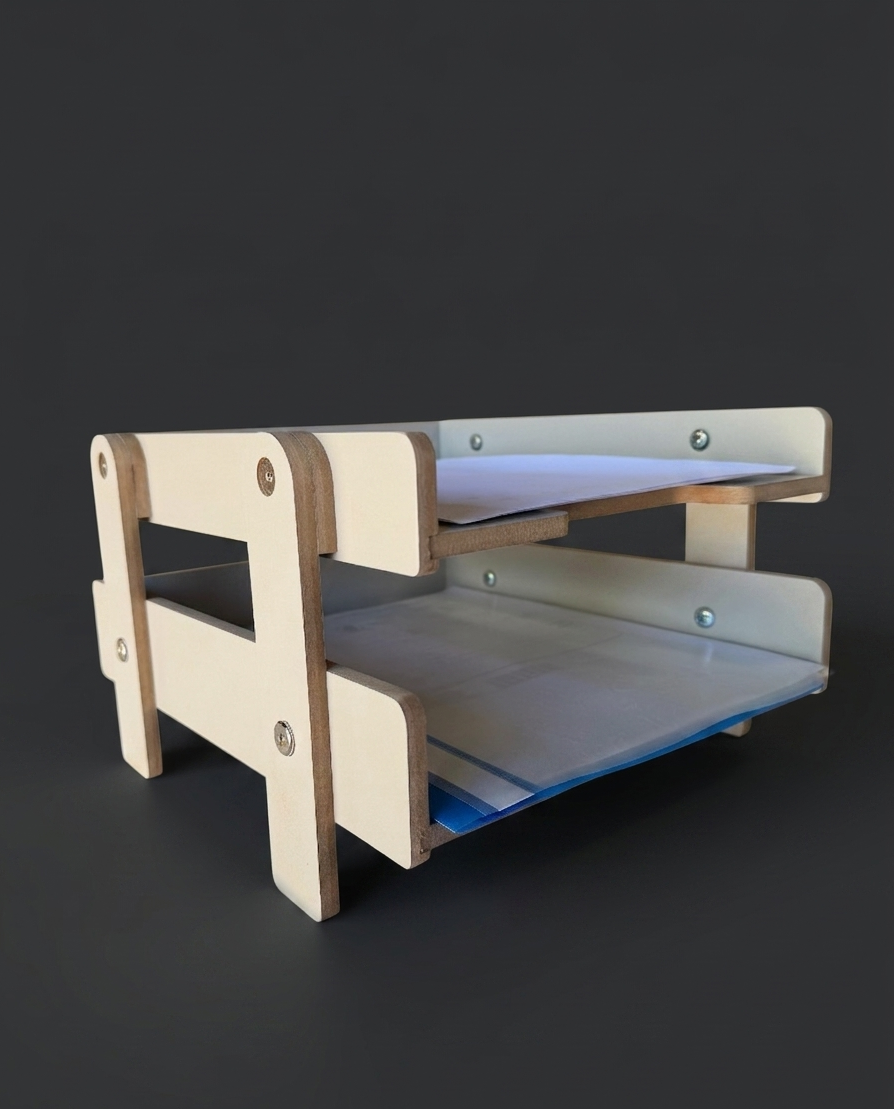 Wooden Desk File Holder, MDF Document Tray, Office Paper Organizer, Minimal Storage Rack - main product view