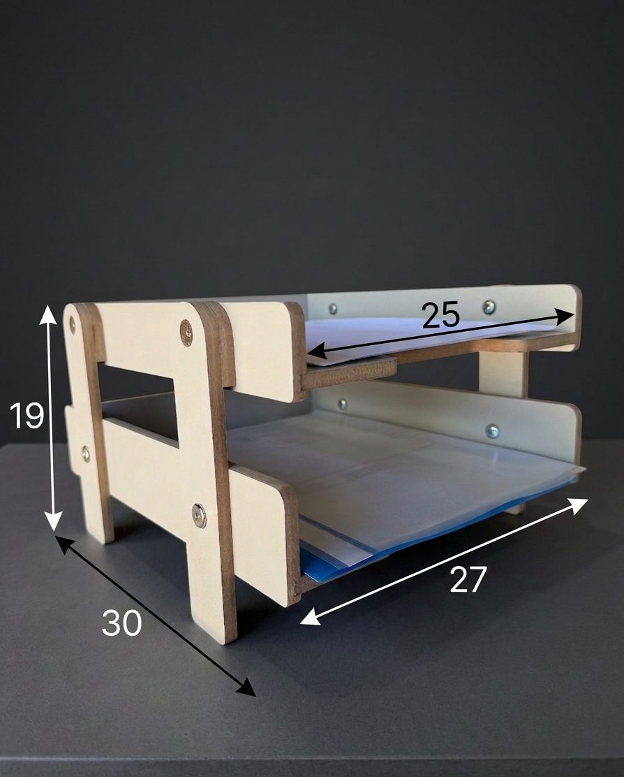 Wooden Desk File Holder, MDF Document Tray, Office Paper Organizer, Minimal Storage Rack - styled use and display idea