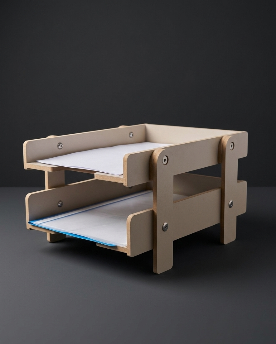 Wooden Desk File Holder, MDF Document Tray, Office Paper Organizer, Minimal Storage Rack - handmade wooden product detail