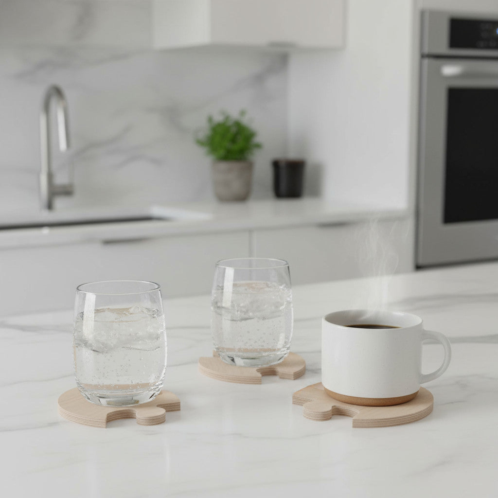 Wooden Puzzle Coaster, Square Puzzle Cup Holder, Handmade Desk or Table Coaster, 22 cm - detail view for shoppers