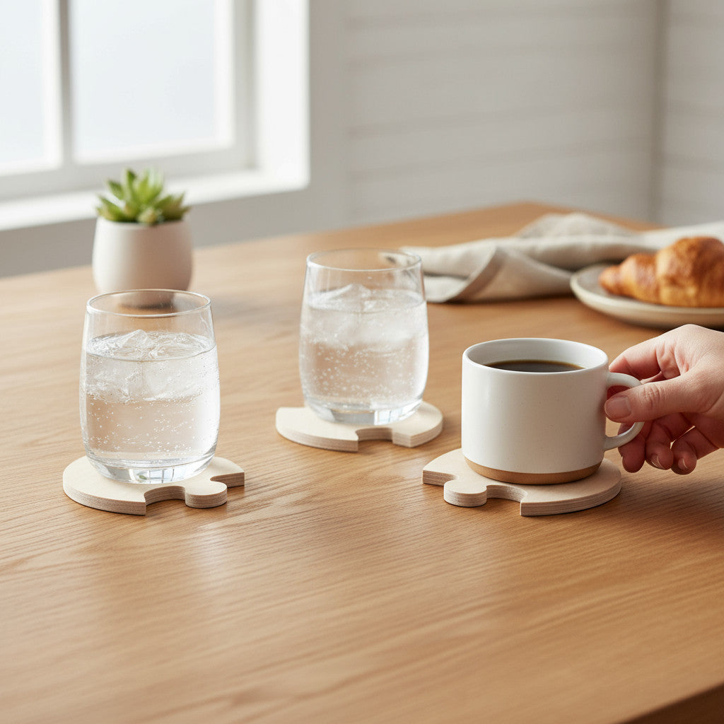 Wooden Puzzle Coaster, Square Puzzle Cup Holder, Handmade Desk or Table Coaster, 22 cm - additional product photo
