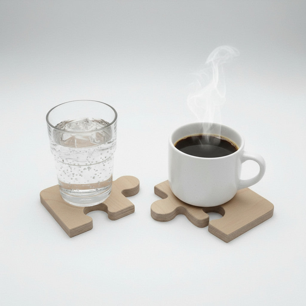 Square Wooden Coaster Tray | Minimal Handmade Wooden Organizer, 20 x 20 cm - close up of the product detail