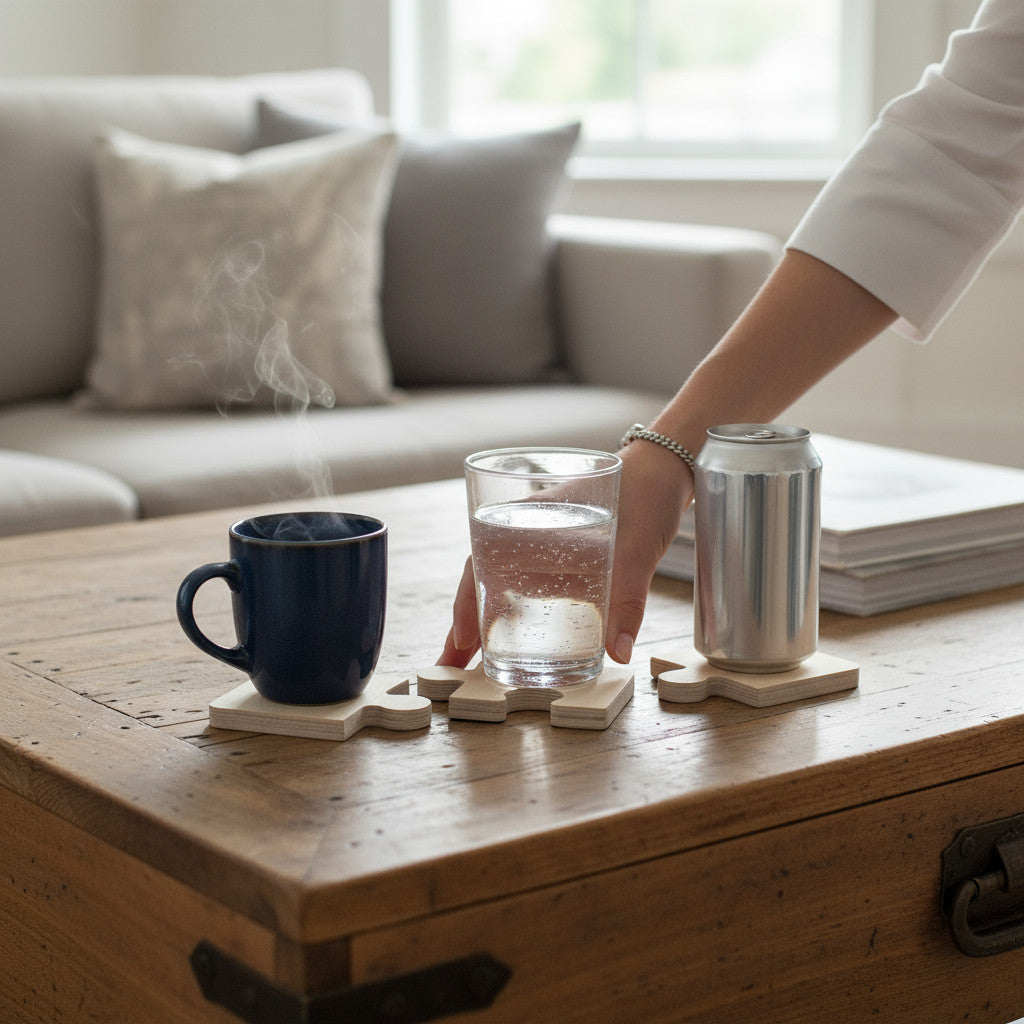 Square Wooden Coaster Tray | Minimal Handmade Wooden Organizer, 20 x 20 cm - size and shape detail