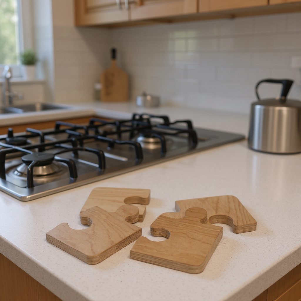 Square Wooden Coaster Tray | Minimal Handmade Wooden Organizer, 20 x 20 cm - handmade wooden product detail