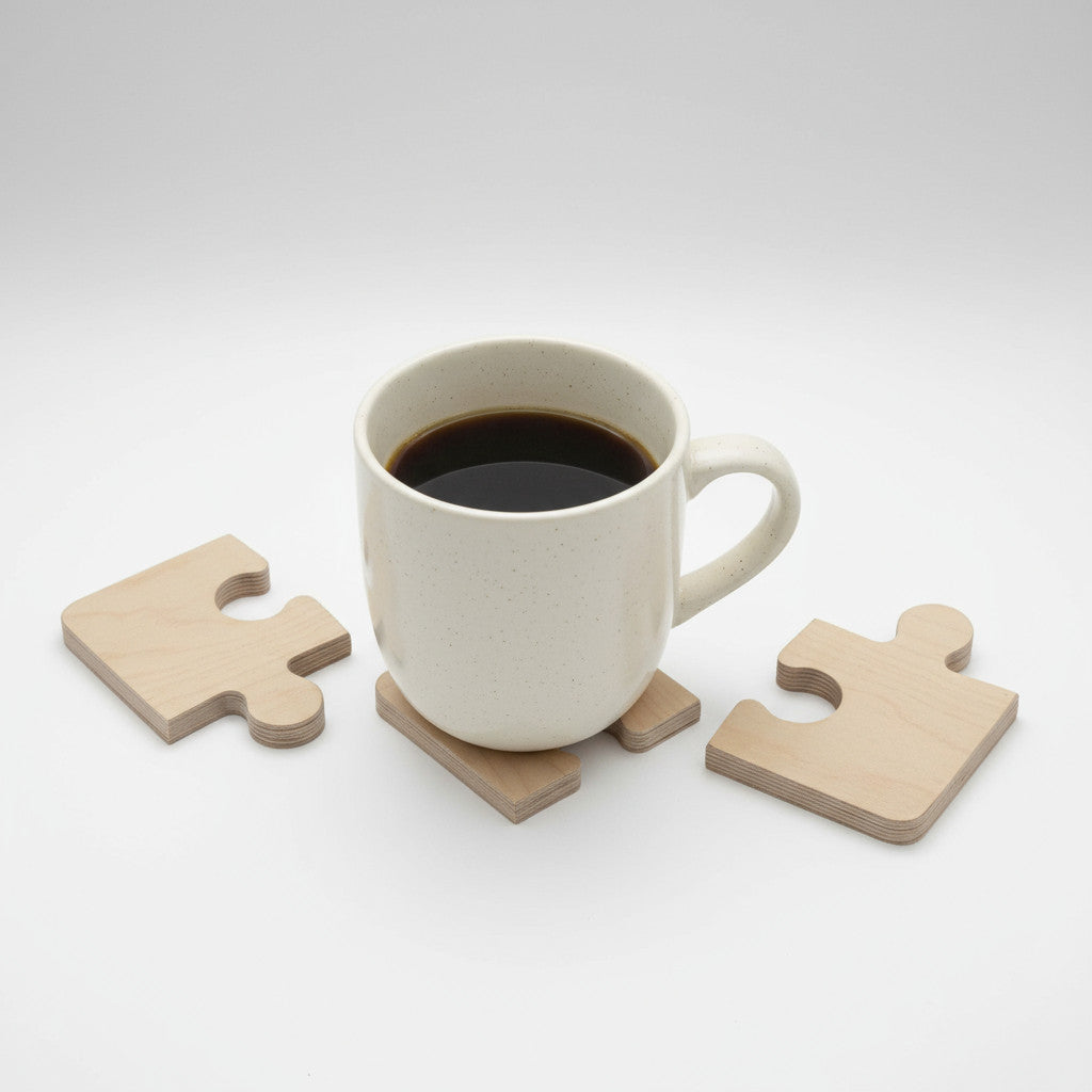 Square Wooden Coaster Tray | Minimal Handmade Wooden Organizer, 20 x 20 cm - front view of the product